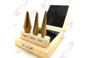 3PC Step Bit Set Titanium Nitride Coating UNI Bit Reamer Drill Bit Set New 
